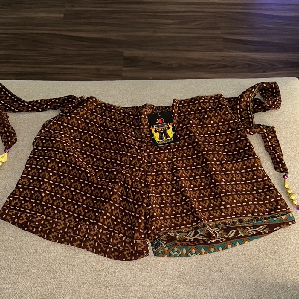 Yellow and Brown Cargo Shorts with Stylish Tie Details